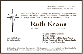 Traueranzeige von Ruth Kraus von Pegnitz-Zeitung